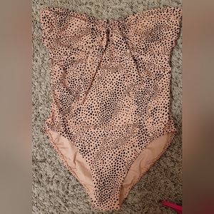 NWOT SEAFOLLY Bandeau peach animal print one piece swimsuit size 14/L NWOT